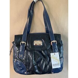 NWT Kathy Van Zeeland Snake Charmer Shopper Blue Faux Leather